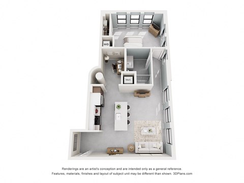 Floor plan for 1 bed, 1 bath, 744 sqft